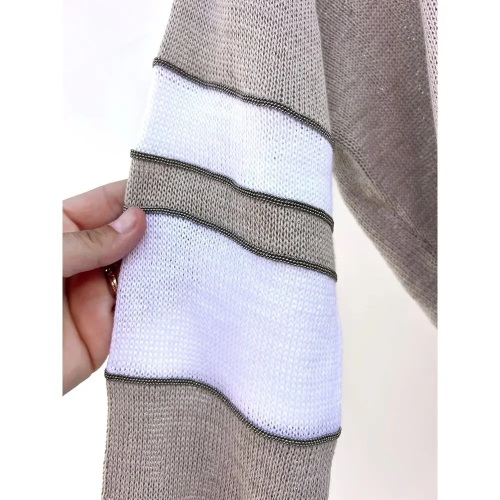Brunello Cucinelli Cotton Knit Cardigan Sporty Preppy Stripes Small Gray - Picture 7 of 11